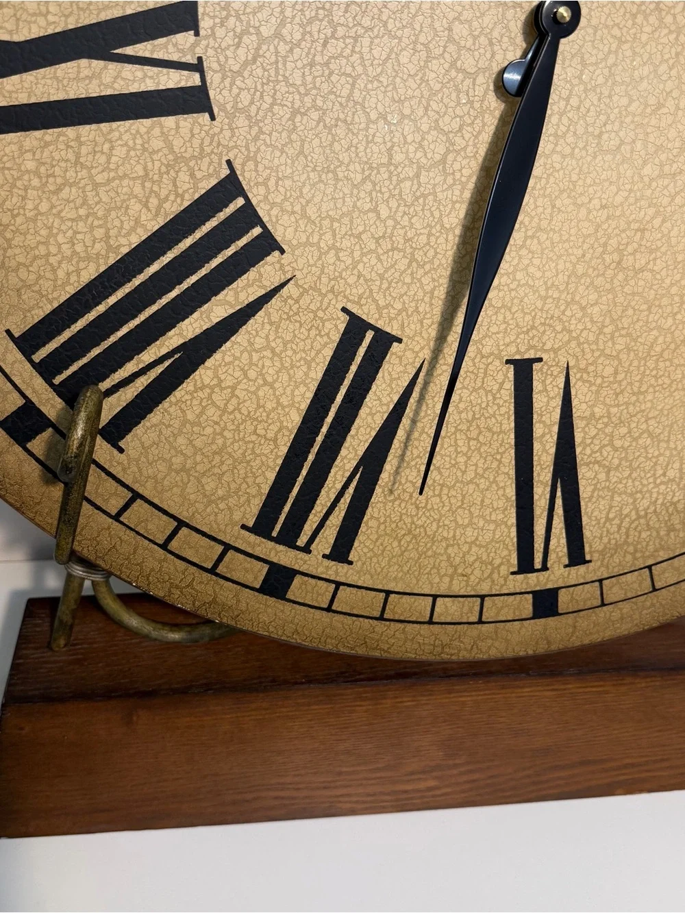 Large Roman Numeral Tabletop Clock with Wrought Iron and wood Stand 25”